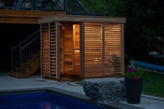 Sauna exterieur Leisure Purecube nuit