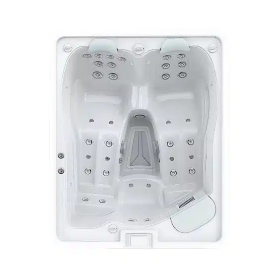 Le Spa 3 Places D164 est un spa rectangulaire doté de sièges ergonomiques, de multiples jets d'eau pour l'hydrothérapie et d'un intérieur blanc rehaussé de gris. Il comprend deux espaces principaux séparés par une console centrale, offrant un espace détente idéal.