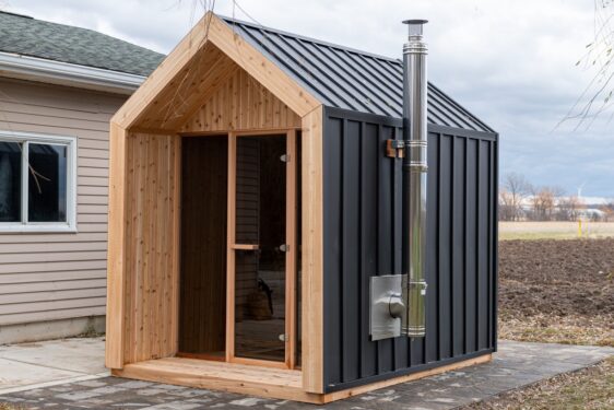 Sauna extérieur en cèdre rouge pure cube hudson vue de côté