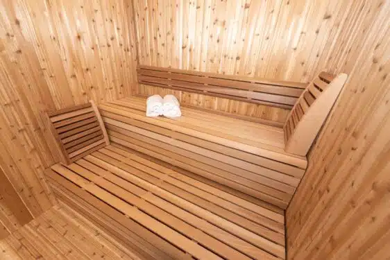 Sauna extérieur en cèdre rouge pure cube hudson intérieur
